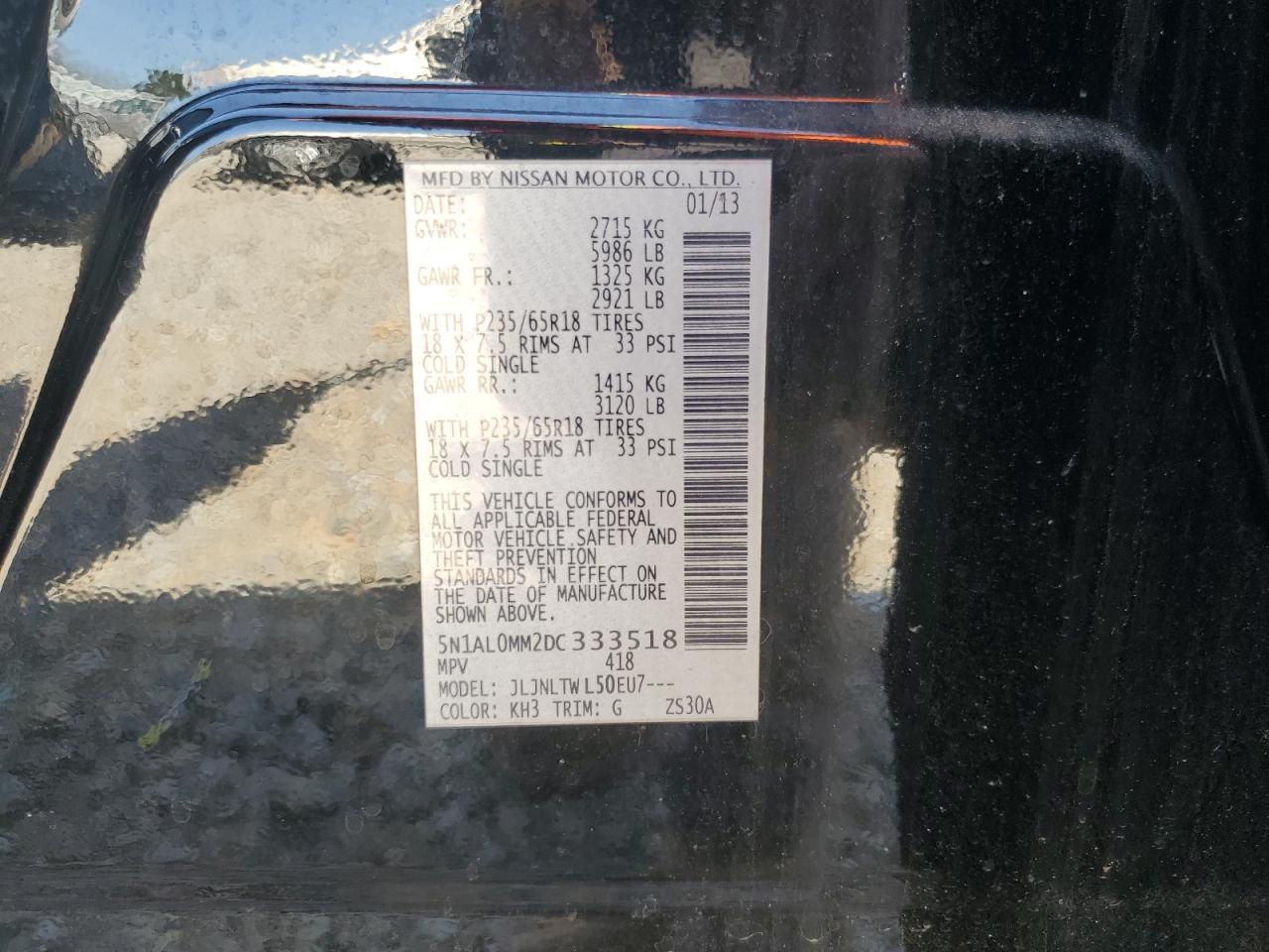 2013 Infiniti JX VIN 5N1AL0MM2DC333518 Copart auction photo, minor dent/scratches damage thumbnail 15