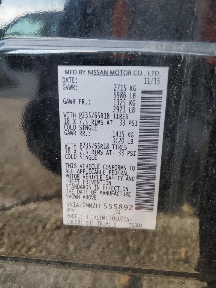2015 Infiniti QX60 VIN 5N1AL0MN2FC555892 Copart auction photo, minor dent/scratches damage thumbnail 13