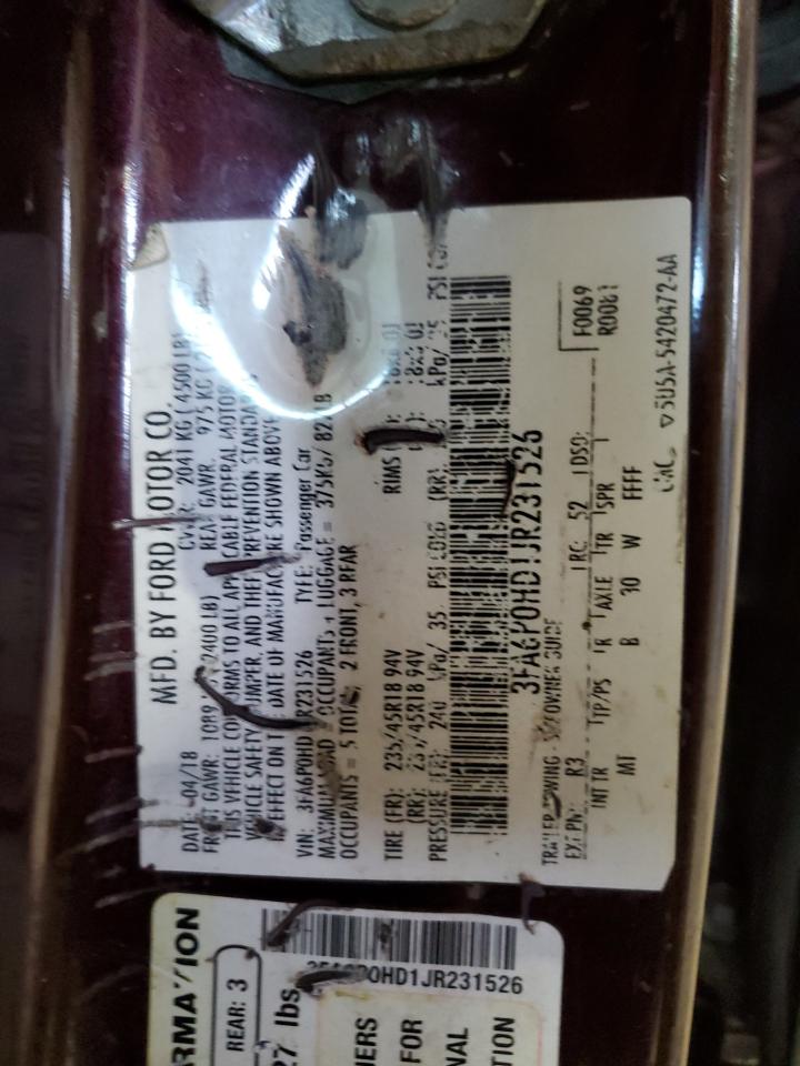 2018 Ford Fusion VIN 3FA6P0HD1JR231526 Copart auction photo, minor dent/scratches damage thumbnail 12