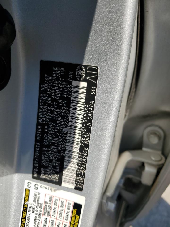 2008 Toyota Corolla VIN 2T1BR32E88C880987 Copart auction photo, front end damage thumbnail 14