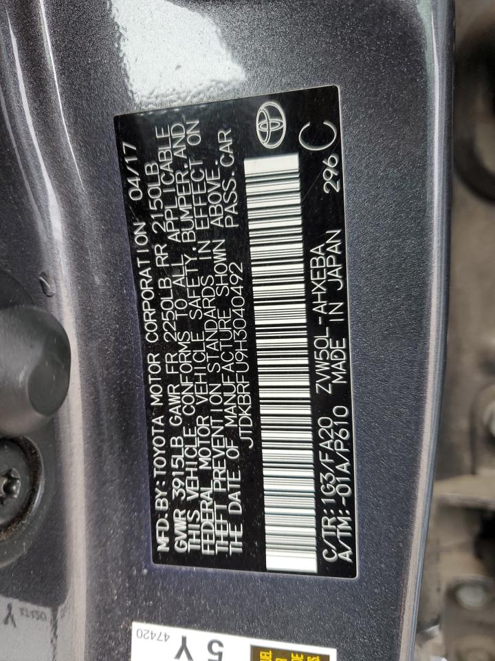 2017 Toyota Prius VIN JTDKBRFU9H3040492 Copart auction photo, side damage thumbnail 13