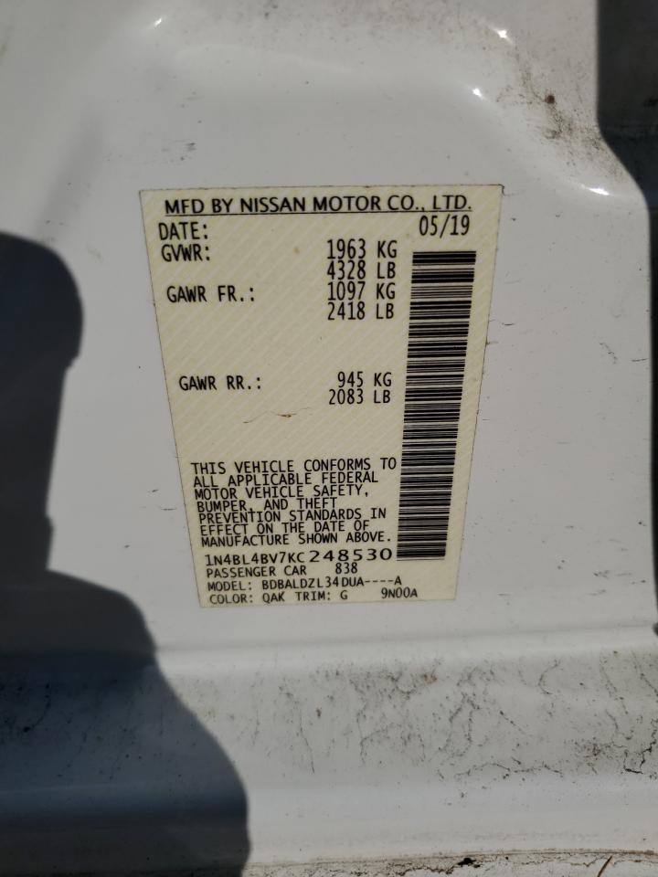 2019 Nissan Altima VIN 1N4BL4BV7KC248530 Copart auction photo, vandalism / side damage thumbnail 12