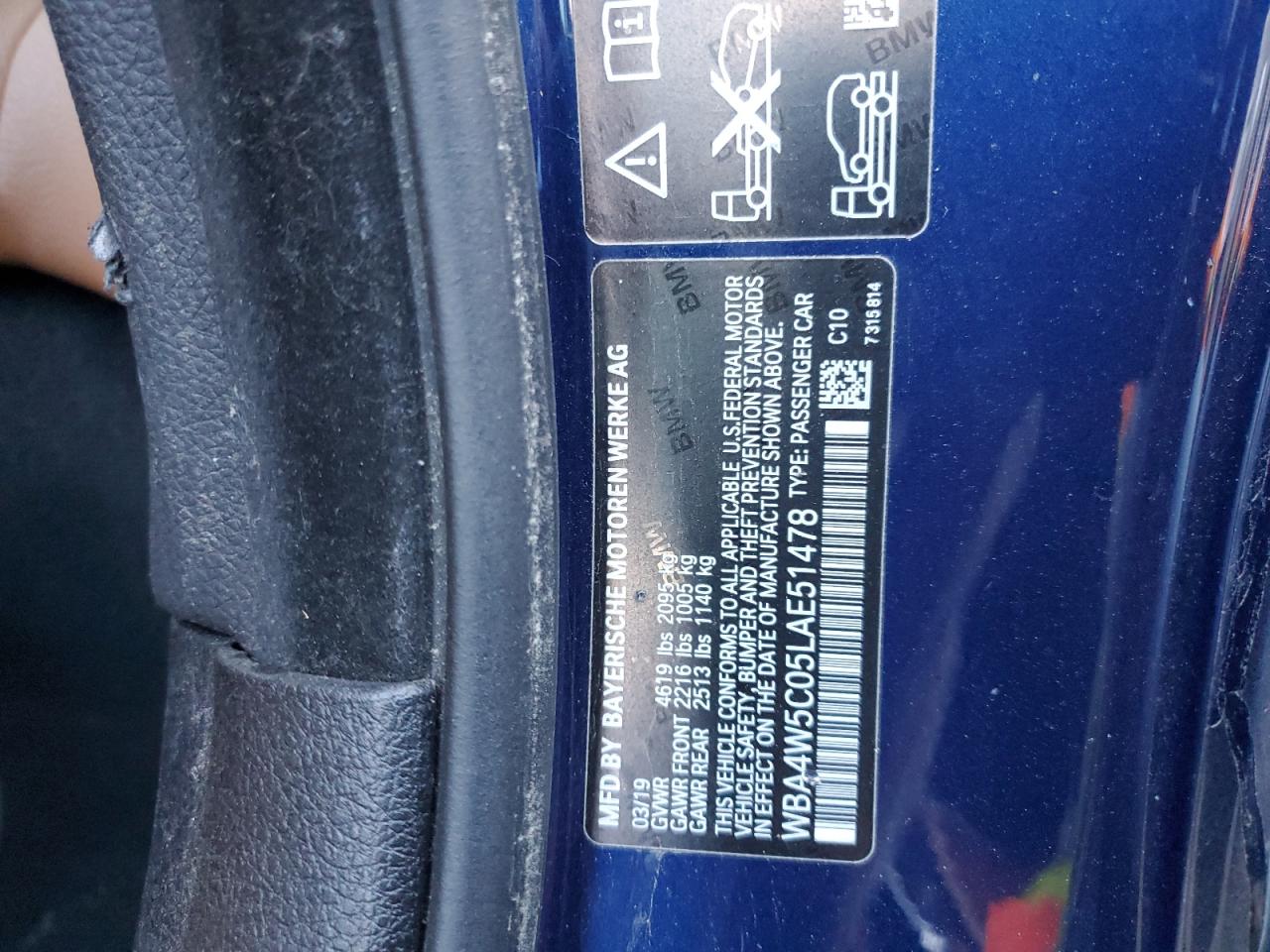 2020 BMW 4er VIN WBA4W5C05LAE51478 Copart auction photo, minor dent/scratches damage thumbnail 13
