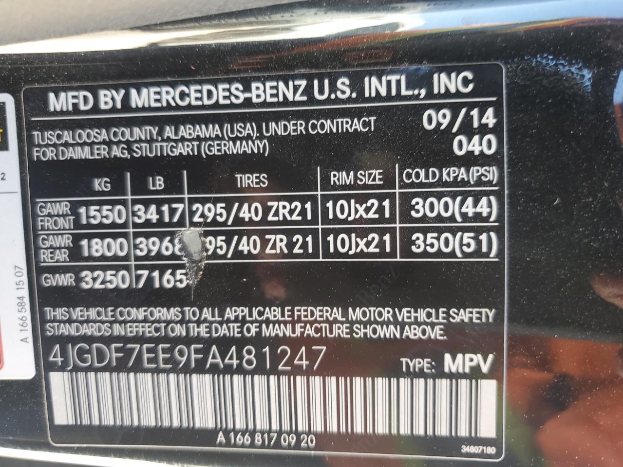 2015 Mercedes-Benz GL-klasse VIN 4JGDF7EE9FA481247 Copart auction photo, normal wear damage thumbnail 13