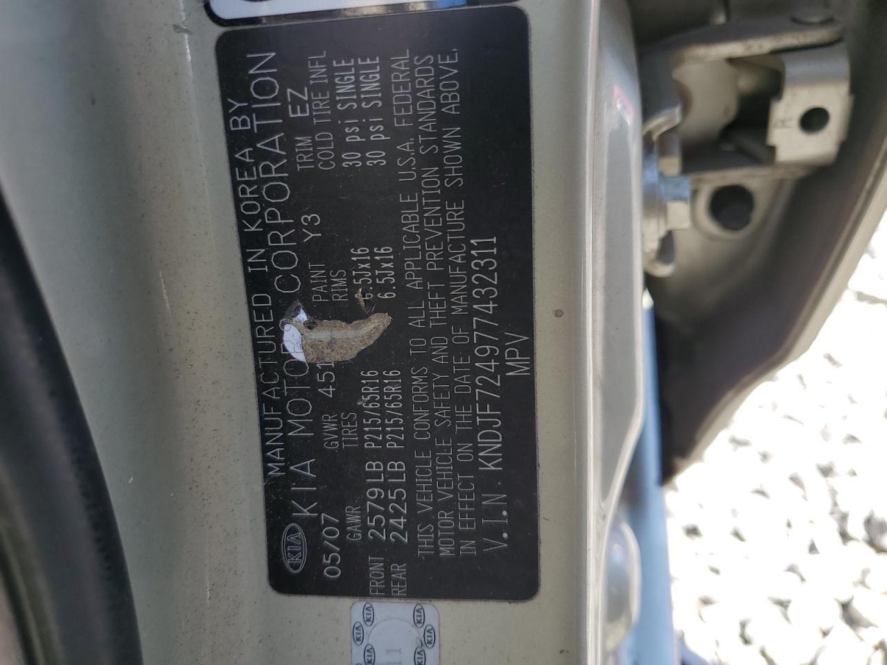 2007 KIA Sportage VIN KNDJF724977432311 Copart auction photo, front end damage thumbnail 13