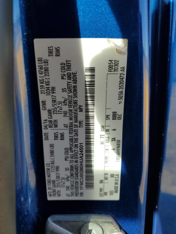 2017 Ford Escape VIN 1FMCU0G90HUA24501 Copart auction photo, rear end damage thumbnail 13