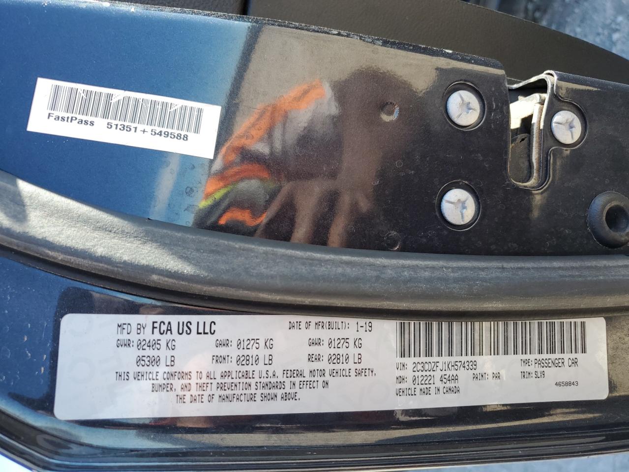 2019 Dodge Challenger VIN 2C3CDZFJ1KH574339 Copart auction photo, front end / rear end damage thumbnail 14