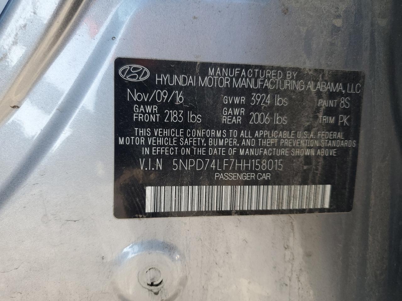 2017 Hyundai Elantra VIN 5NPD74LF7HH158015 Copart auction photo, front end damage thumbnail 14