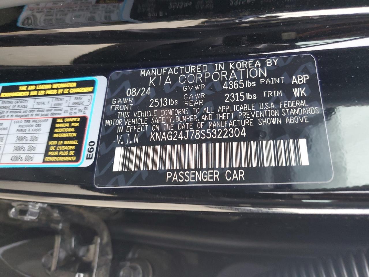 2025 KIA K5 VIN KNAG24J78S5322304 Copart auction photo, undercarriage / front end damage thumbnail 15