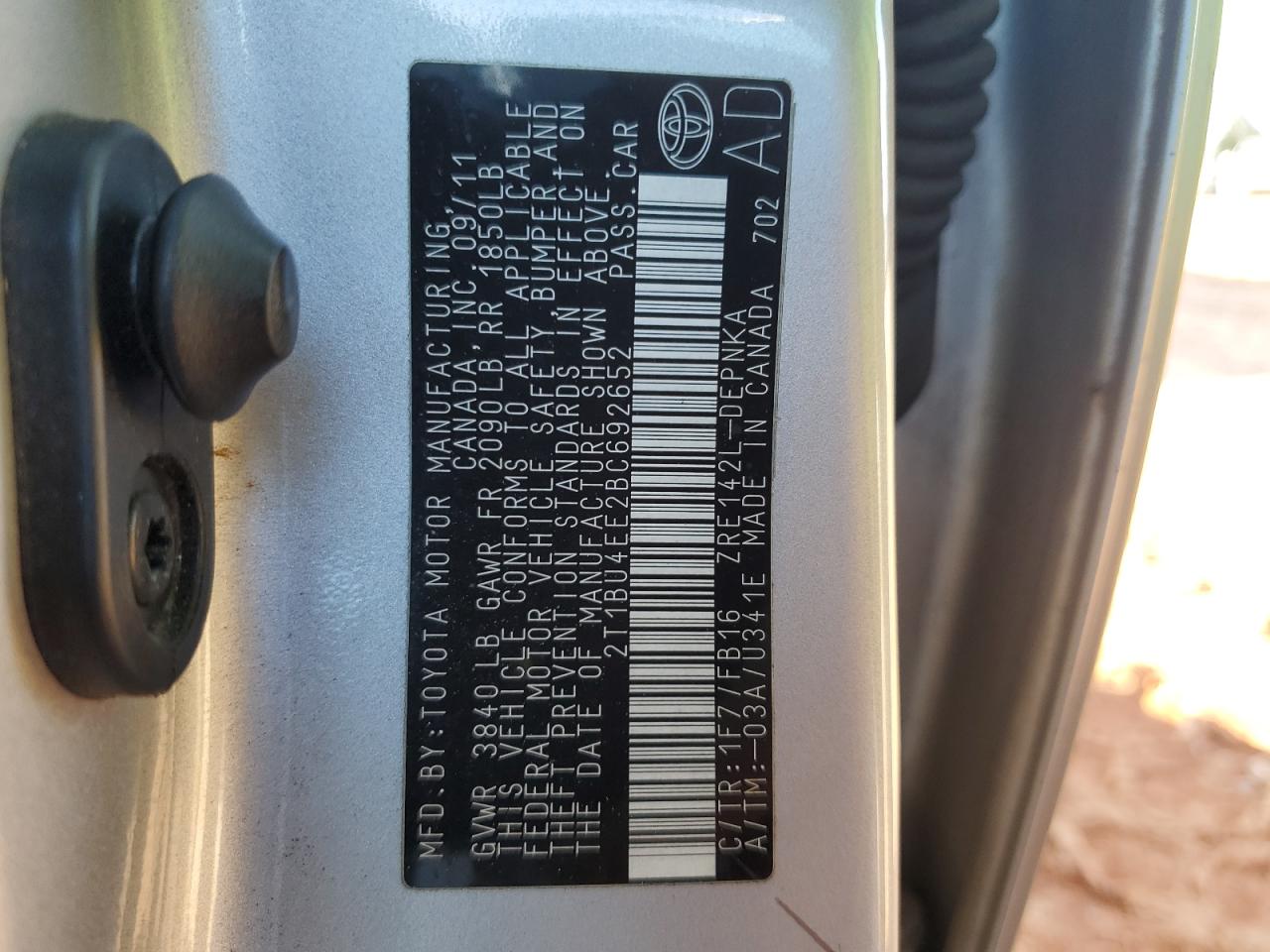 2011 Toyota Corolla VIN 2T1BU4EE2BC692652 Copart auction photo, rear end damage thumbnail 12