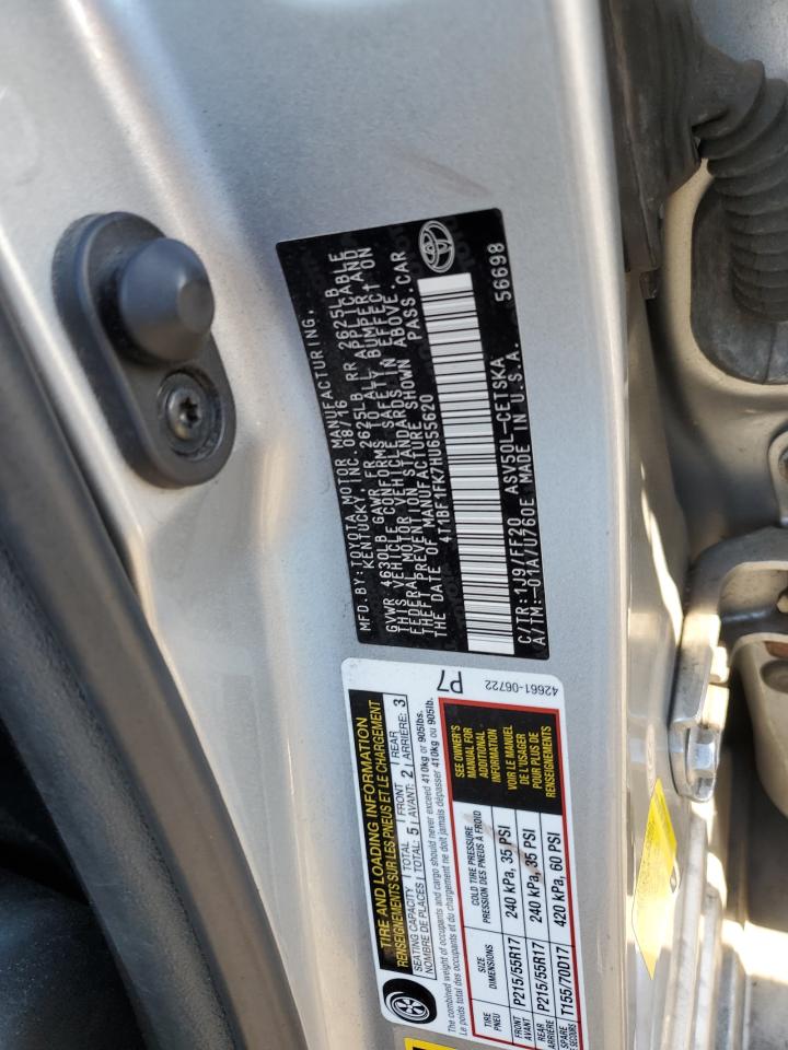 2017 Toyota Camry VIN 4T1BF1FK7HU655620 Copart auction photo, front end / rear end damage thumbnail 12