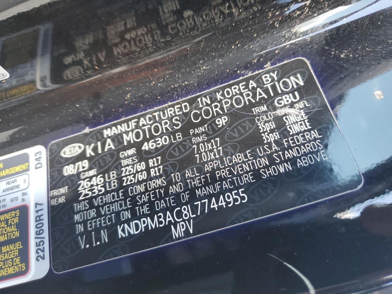 2020 KIA Sportage VIN KNDPM3AC8L7744955 Copart auction photo, front end damage thumbnail 15