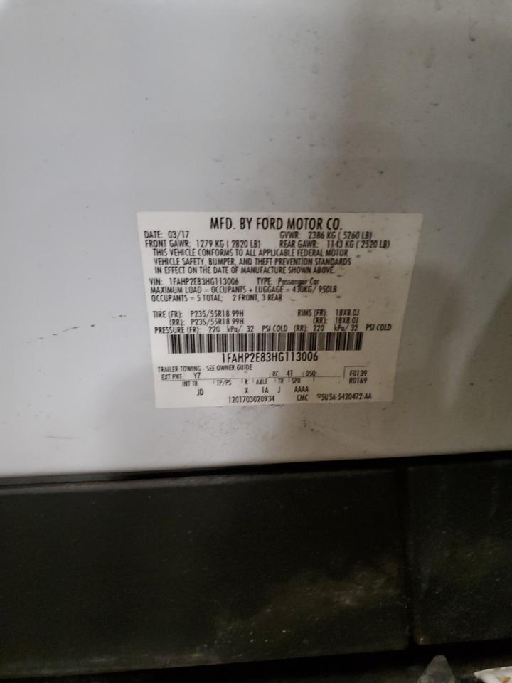 2017 Ford Taurus VIN 1FAHP2E83HG113006 Copart auction photo, front end / undercarriage damage thumbnail 12