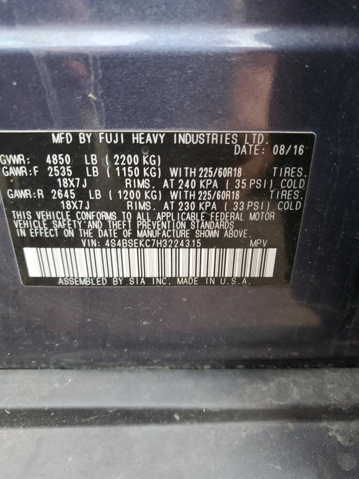 2017 Subaru Outback VIN 4S4BSEKC7H3224315 Copart auction photo, front end damage thumbnail 13