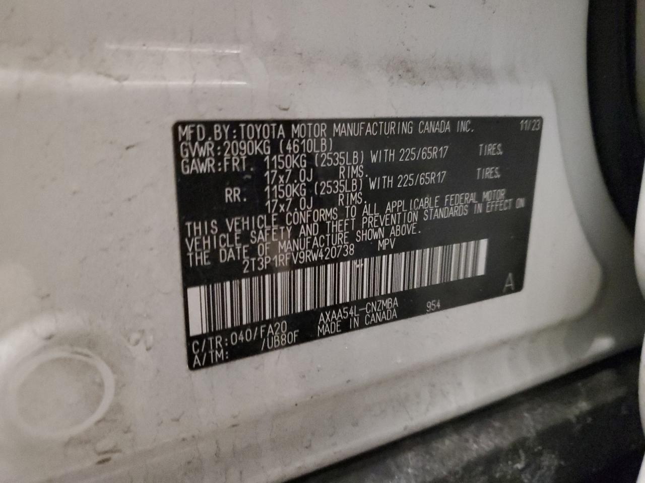 2024 Toyota RAV 4 VIN 2T3P1RFV9RW420738 Copart auction photo, front end damage thumbnail 14