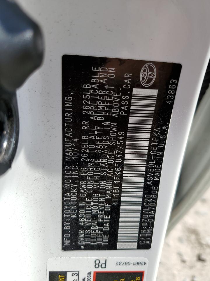 2015 Toyota Camry VIN 4T1BF1FK6FU477549 Copart auction photo, rear end damage thumbnail 13