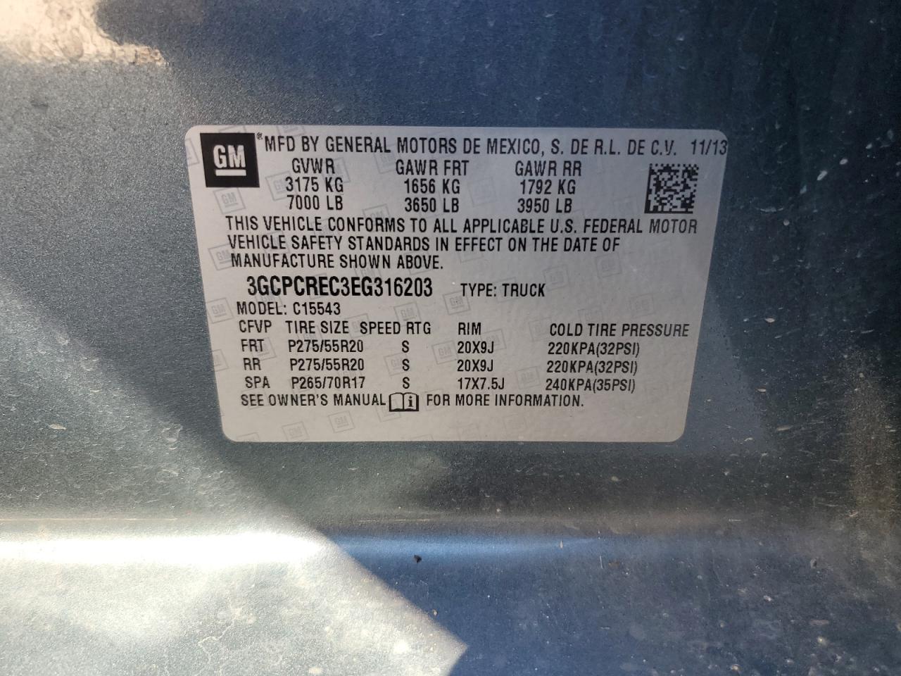 2014 Chevrolet Silverado VIN 3GCPCREC3EG316203 Copart auction photo, side / rear end damage thumbnail 12