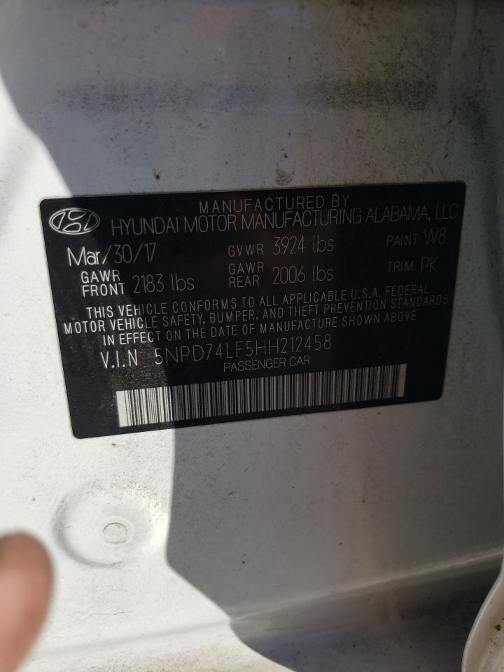 2017 Hyundai Elantra VIN 5NPD74LF5HH212458 Copart auction photo, front end / vandalism damage thumbnail 12