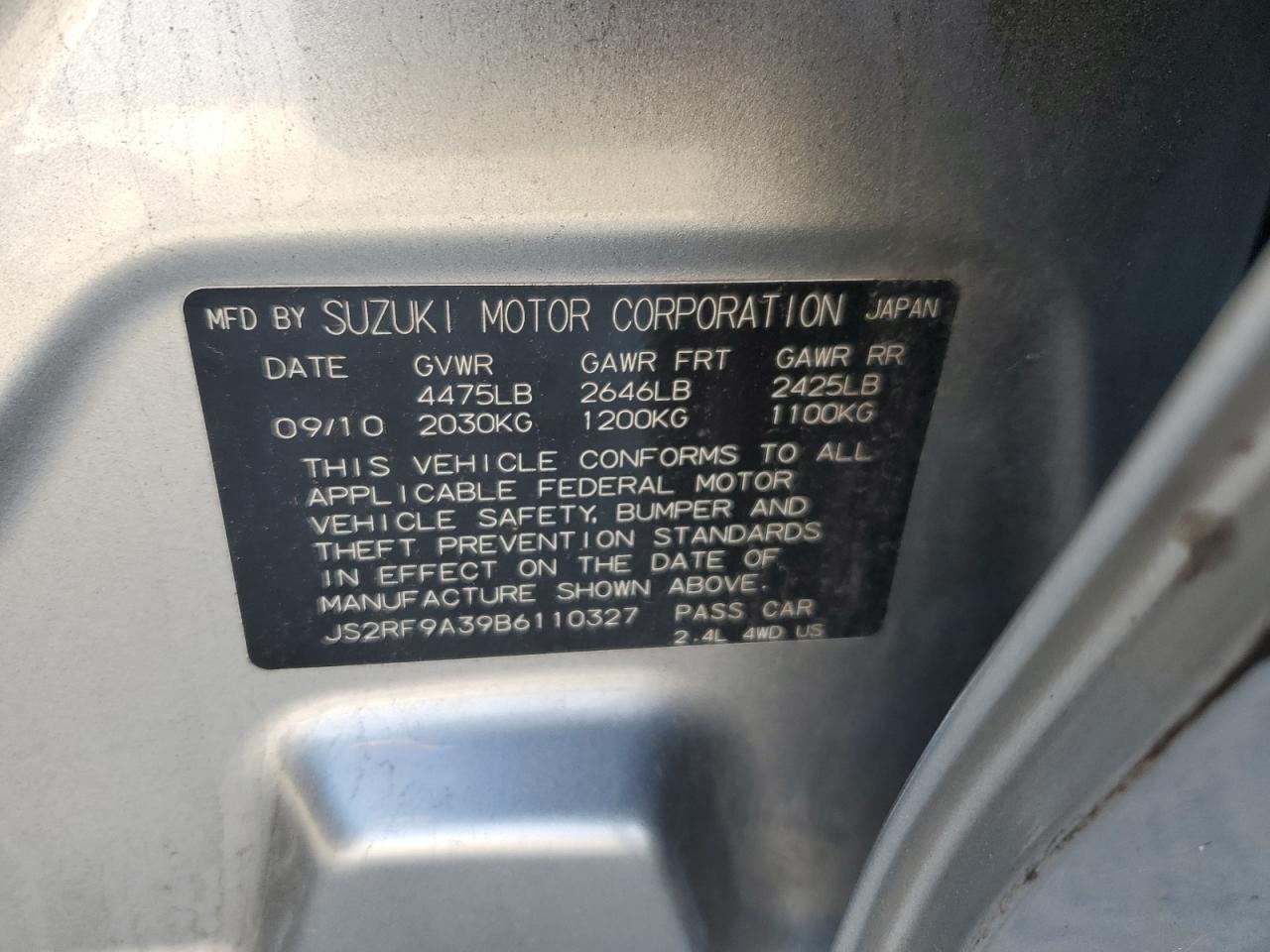 2011 Suzuki Kizashi VIN JS2RF9A39B6110327 Copart auction photo, front end damage thumbnail 12