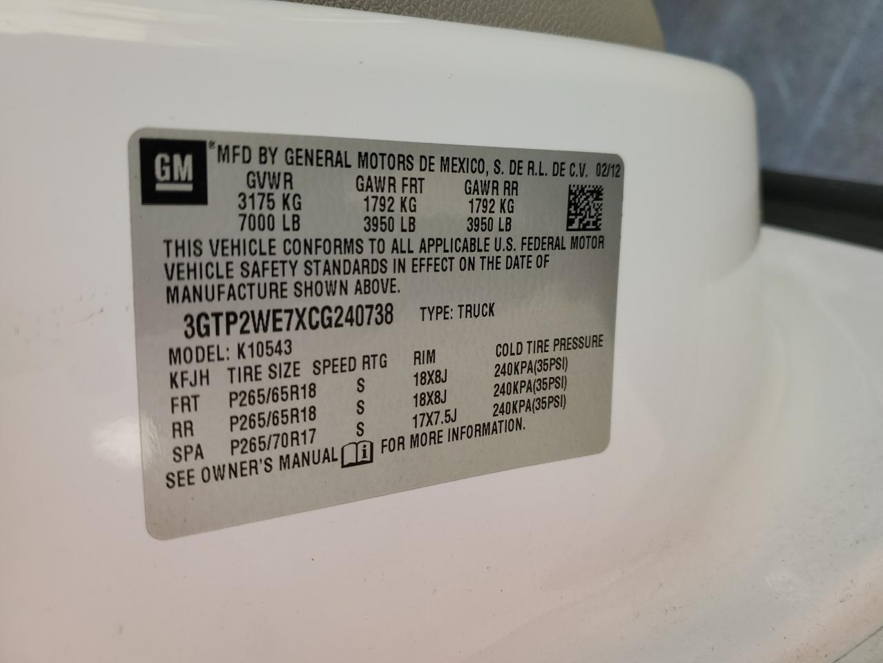 2012 GMC Sierra VIN 3GTP2WE7XCG240738 Copart auction photo, all over damage thumbnail 12