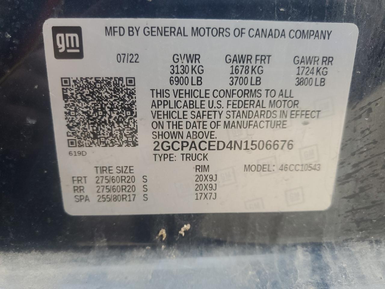 2022 Chevrolet Silverado VIN 2GCPACED4N1506676 Copart auction photo, front end / side damage thumbnail 12