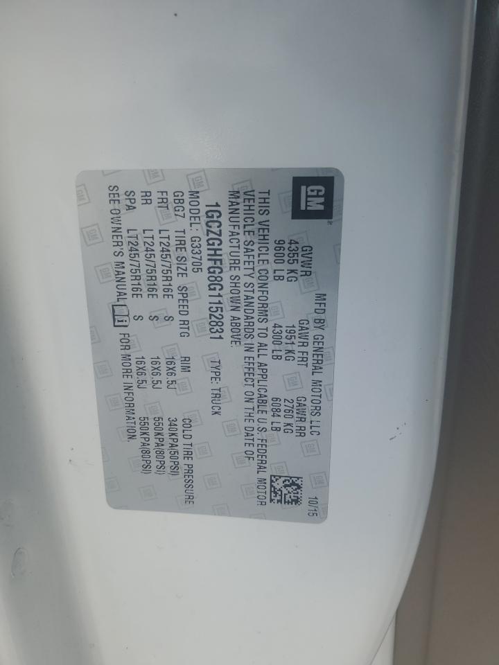 2016 Chevrolet Express VIN 1GCZGHFG8G1152831 Copart auction photo, front end damage thumbnail 13