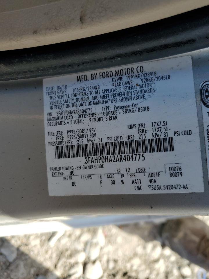2010 Ford Fusion VIN 3FAHP0HA2AR404775 Copart auction photo, front end damage thumbnail 14
