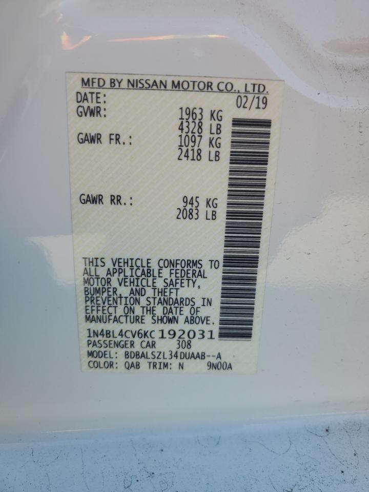 2019 Nissan Altima VIN 1N4BL4CV6KC192031 Copart auction photo, front end damage thumbnail 13