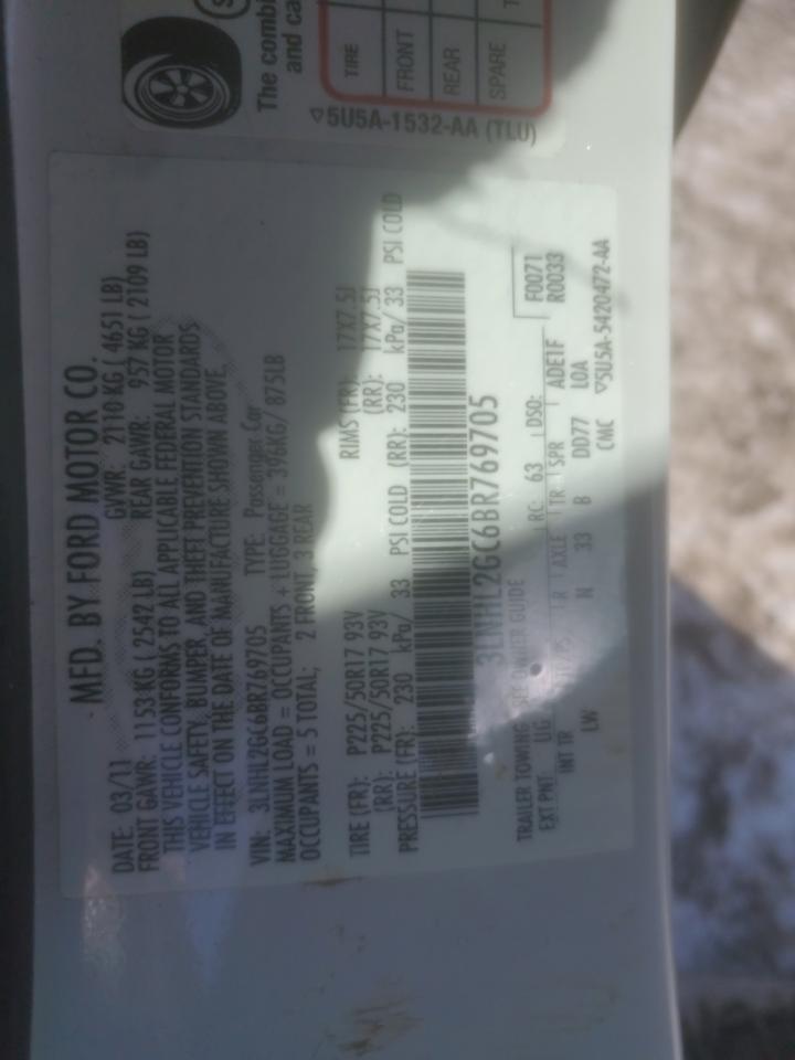 2011 Lincoln MKZ VIN 3LNHL2GC6BR769705 Copart auction photo, front end damage thumbnail 12