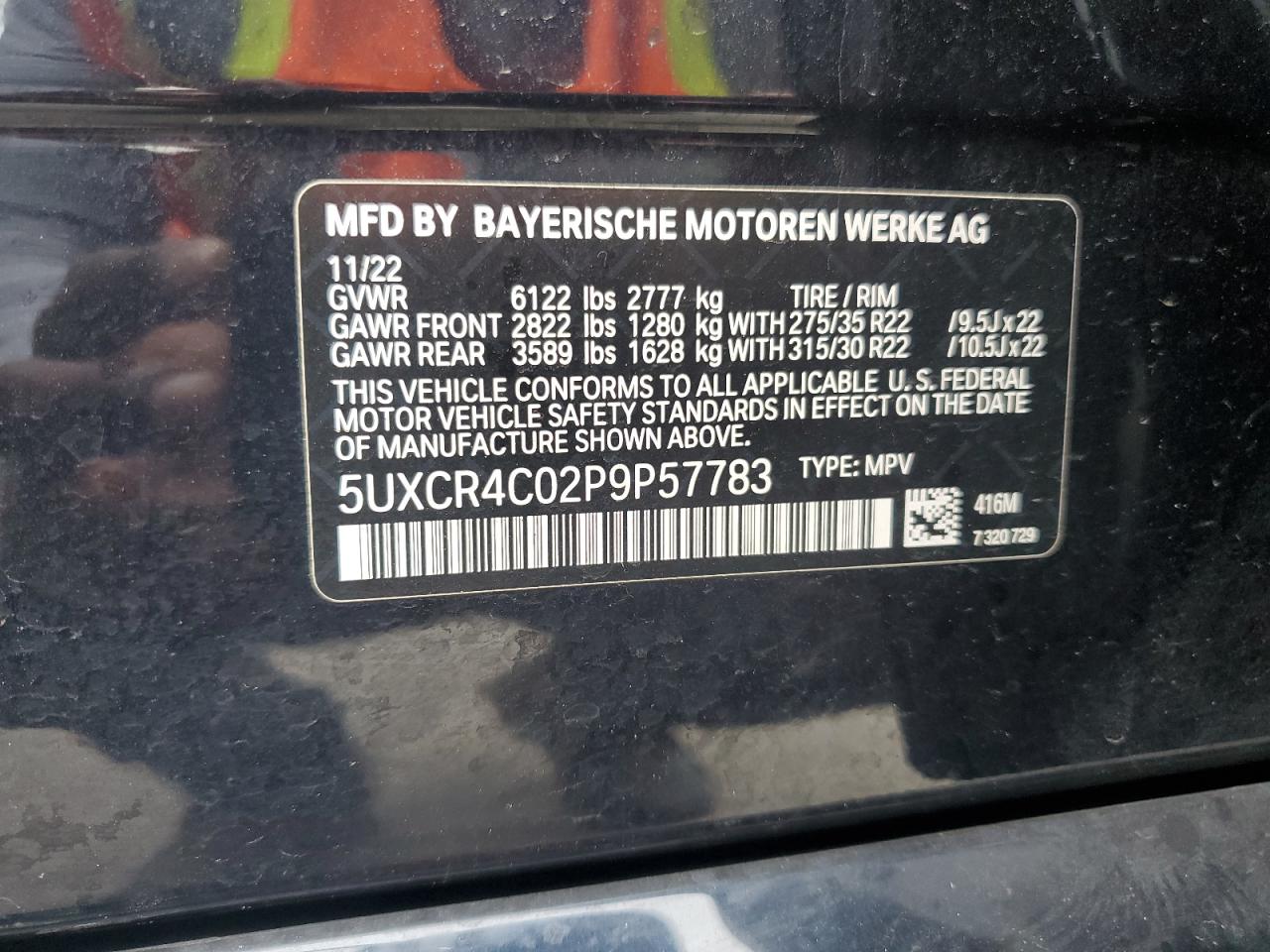 2023 BMW X5 VIN 5UXCR4C02P9P57783 Copart auction photo, side / front end damage thumbnail 15