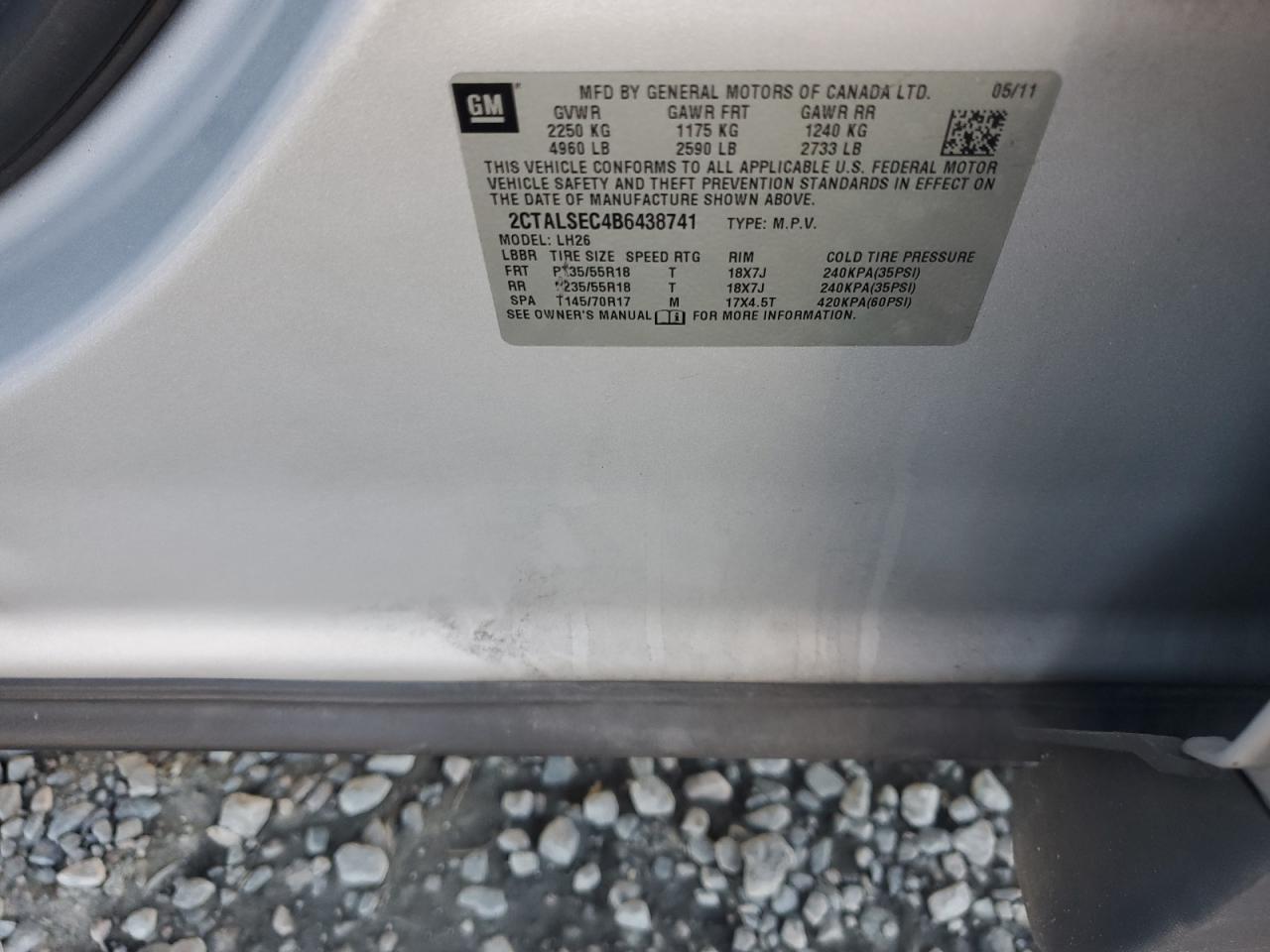 2011 GMC Terrain VIN 2CTALSEC4B6438741 Copart auction photo, all over damage thumbnail 13