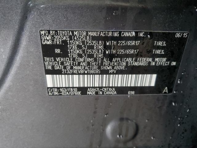 2015 Toyota RAV 4 VIN 2T3ZFREV8FW198085 Copart auction photo, rear end damage thumbnail 13