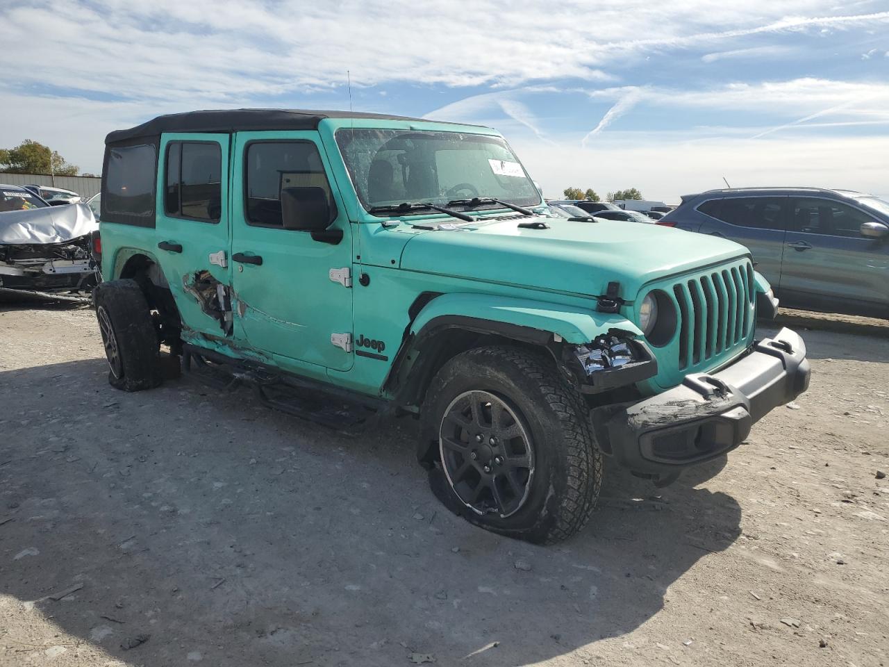 2021 Jeep Wrangler VIN 1C4HJXDN7MW549681 Copart auction photo, front end / side damage thumbnail 4