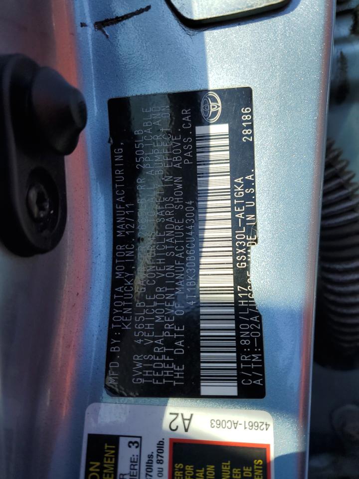 2012 Toyota Avalon VIN 4T1BK3DB6CU443004 Copart auction photo, front end damage thumbnail 12