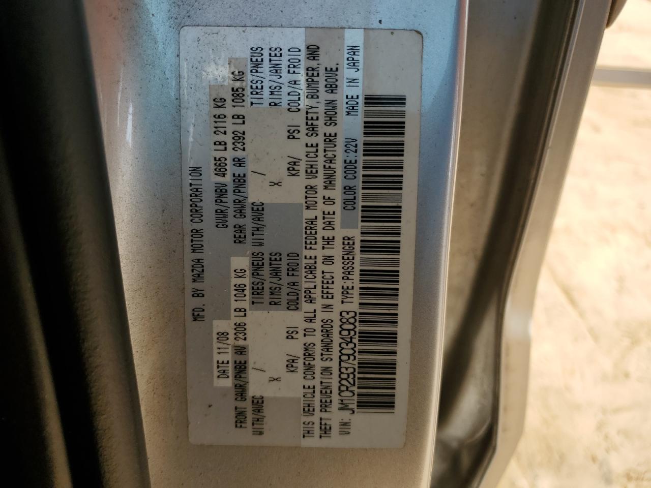 2009 Mazda 5 VIN JM1CR293790349083 Copart auction photo, front end / rear end damage thumbnail 12