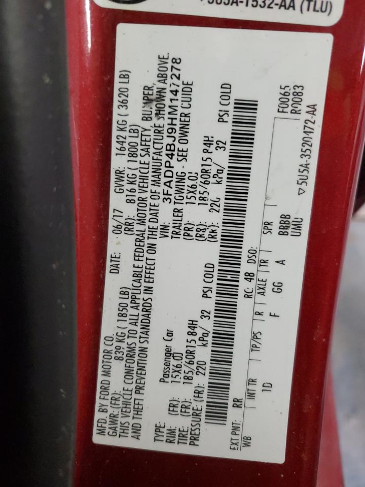 2017 Ford Fiesta VIN 3FADP4BJ9HM147278 Copart auction photo, rear end / side damage thumbnail 14