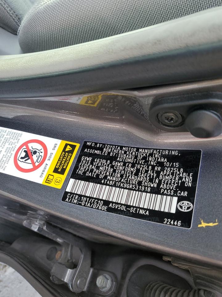 2016 Toyota Camry VIN 4T4BF1FK9GR531918 Copart auction photo, rear end damage thumbnail 12