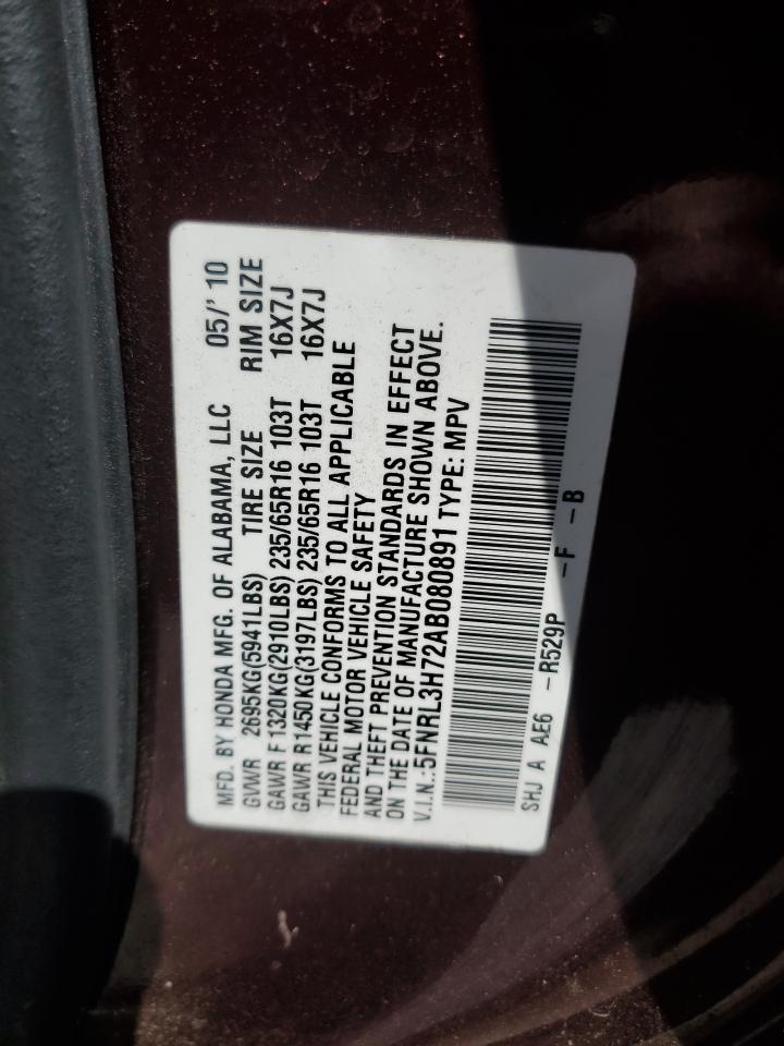 2010 Honda Odyssey VIN 5FNRL3H72AB080891 Copart auction photo, front end damage thumbnail 15