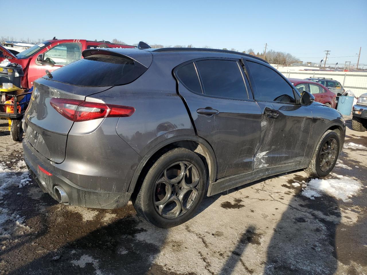 2018 Alfa Romeo Stelvio VIN ZASFAKPNXJ7B76042 Copart auction photo, side / front end damage thumbnail 3