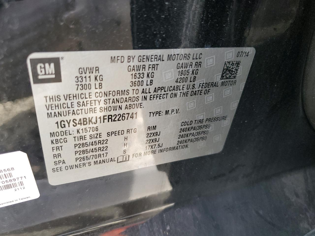 2015 Cadillac Escalade VIN 1GYS4BKJ1FR226741 Copart auction photo, front end damage thumbnail 14