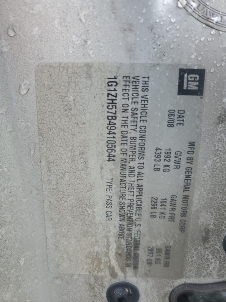 2009 Chevrolet Malibu VIN 1G1ZH57B494105644 Copart auction photo, burn damage thumbnail 12