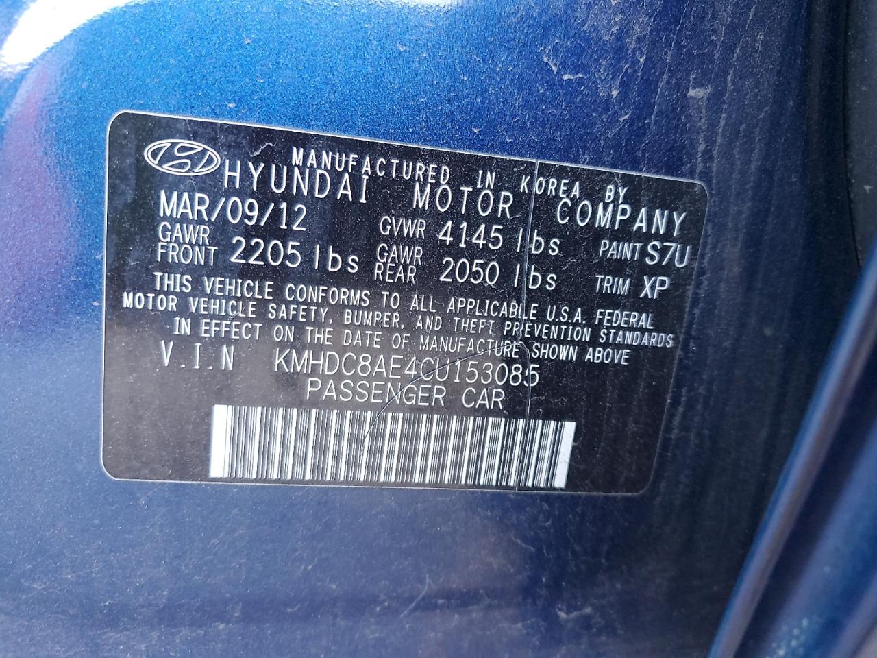 2012 Hyundai Elantra VIN KMHDC8AE4CU153085 Copart auction photo, front end damage thumbnail 13