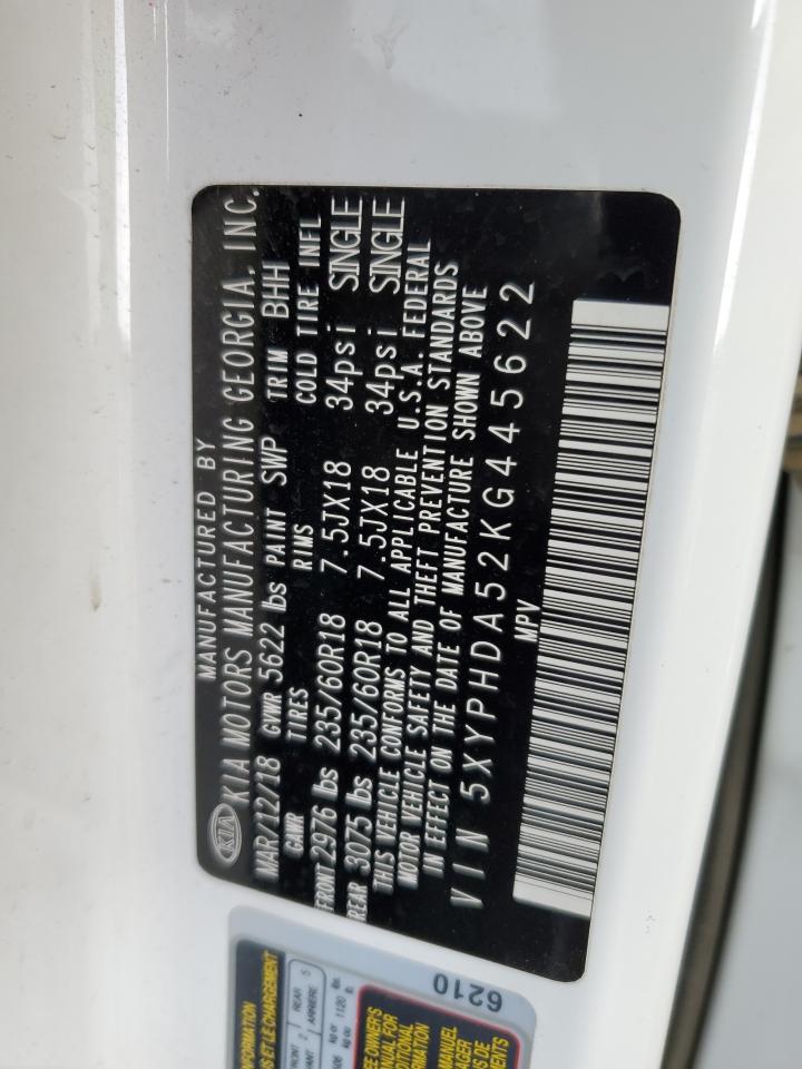 2019 KIA Sorento VIN 5XYPHDA52KG445622 Copart auction photo, front end damage thumbnail 14