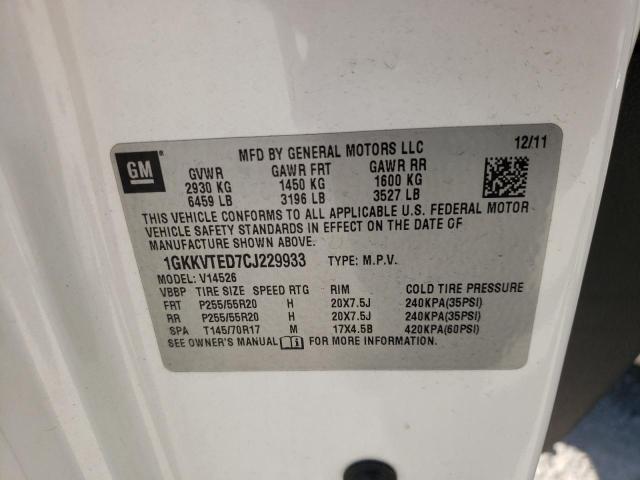 2012 GMC Acadia VIN 1GKKVTED7CJ229933 Copart auction photo, rear end damage thumbnail 13