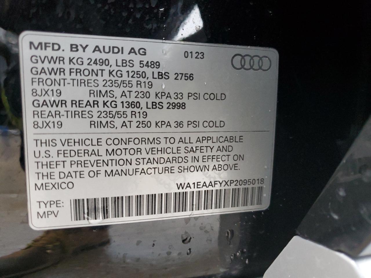 2023 Audi Q5 VIN WA1EAAFYXP2095018 Copart auction photo, front end damage thumbnail 14