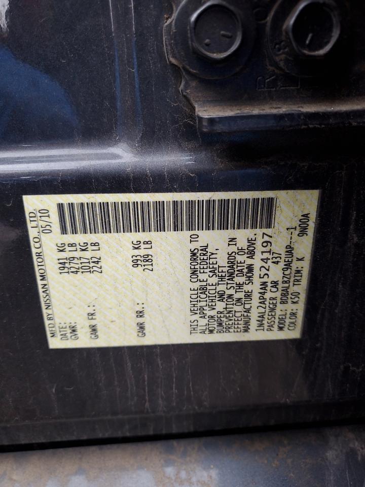 2010 Nissan Altima VIN 1N4AL2AP4AN524197 Copart auction photo, front end / rear end damage thumbnail 12