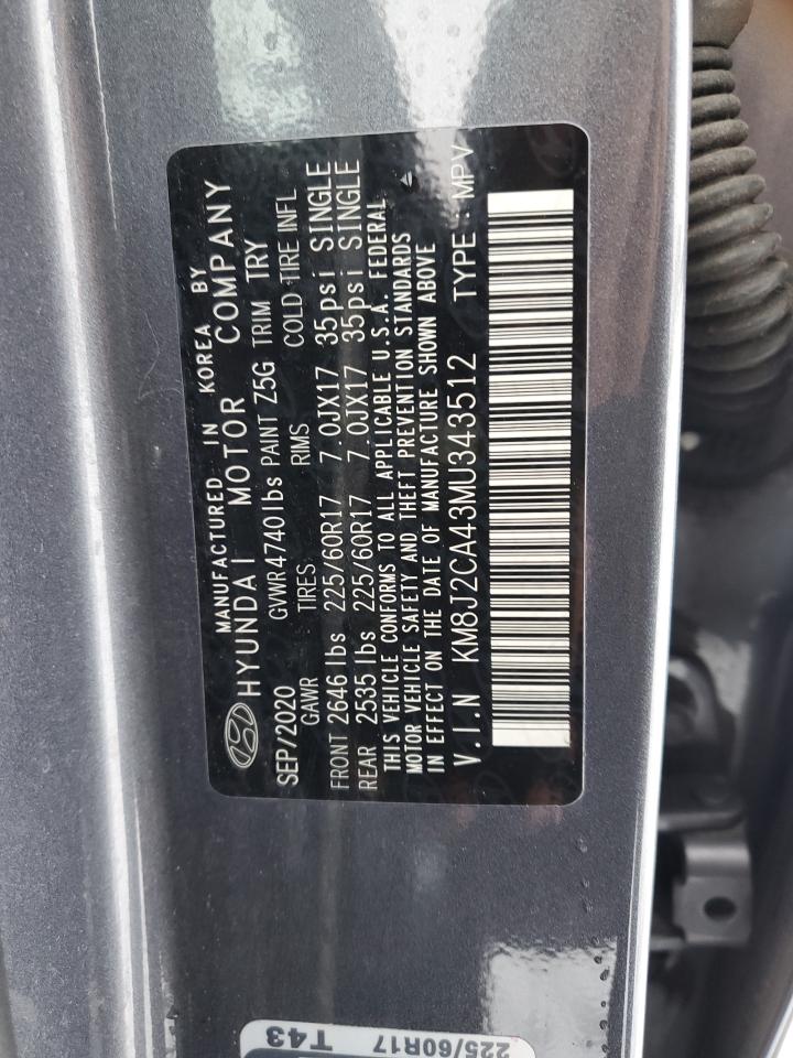 2021 Hyundai Tucson VIN KM8J2CA43MU343512 Copart auction photo, front end damage thumbnail 14