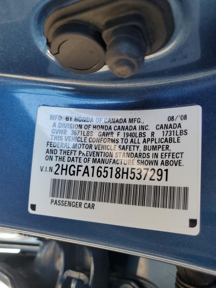 2008 Honda Civic VIN 2HGFA16518H537291 Copart auction photo, front end damage thumbnail 14