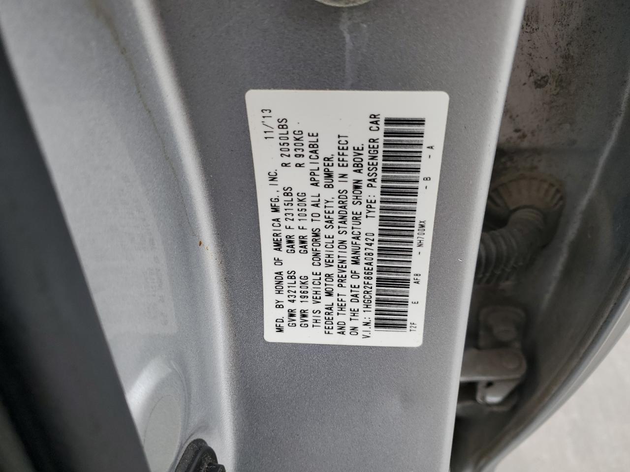 2014 Honda Accord VIN 1HGCR2F86EA087420 Copart auction photo, front end / hail damage thumbnail 12