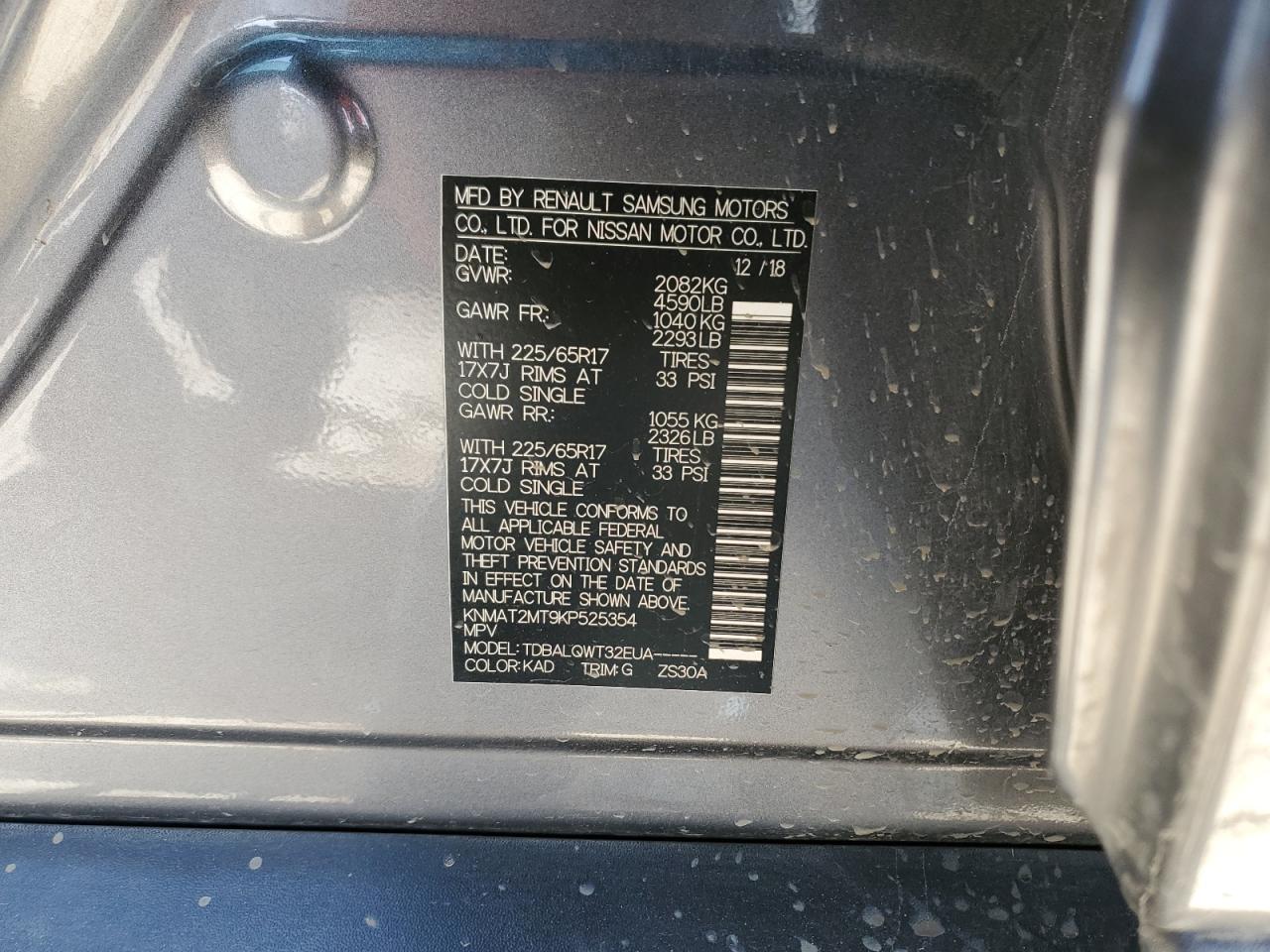 2019 Nissan Rogue VIN KNMAT2MT9KP525354 Copart auction photo, front end damage thumbnail 13